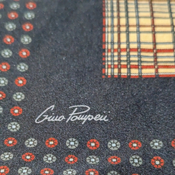 GINO POMPEII VINTAGE ITALIAN POCKET SQUARE Navy Red Cream Preppy Retro - Picture 4 of 6